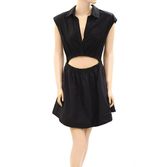 By Anthropologie Short-Sleeve Cutout Mini Dress Solid Black Resort XL NEW 274109 - Picture 5 of 8